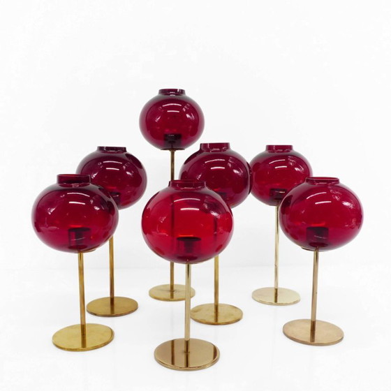 Image 1 of Set of 7 Hans-Agne Jakobsson AB Markaryd NR135 red candleholders, Sweden, circa 1950-1960