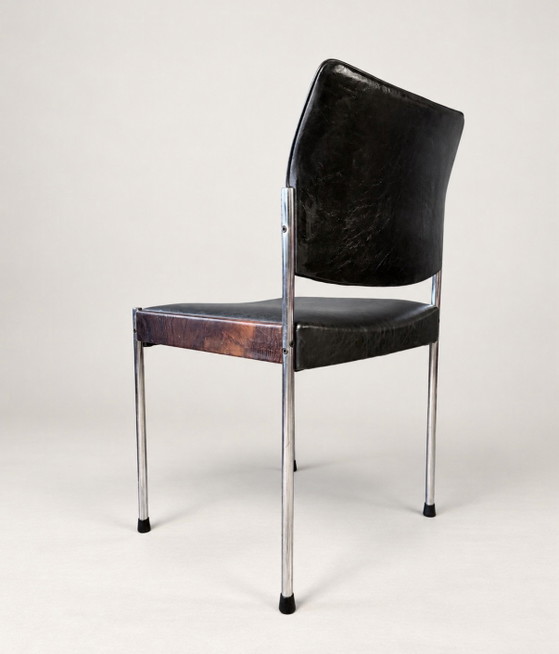 6x Thereca Vintage Dining chairs, c. 1960-70, Chrome, Wood, Black (photo 9 of 15)