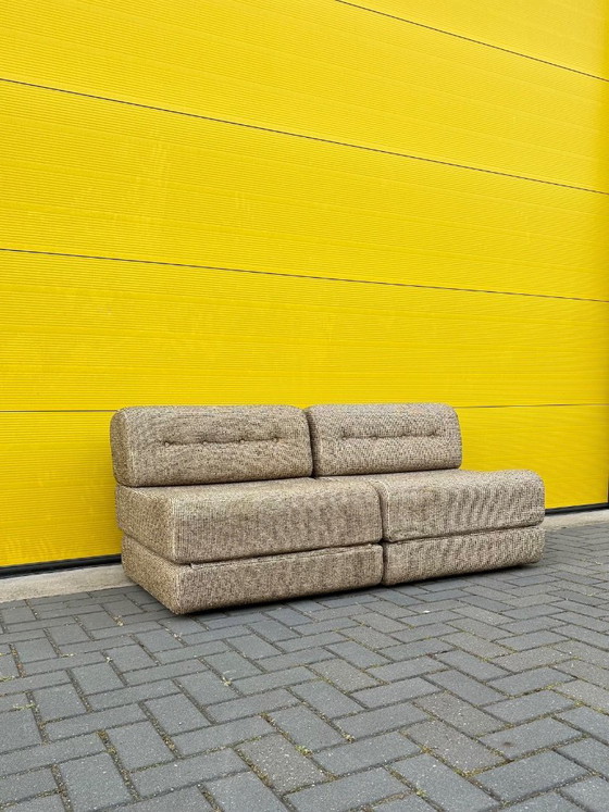 Image 1 of Vintage modular sofa / sofa bed - beige-brown woven fabric