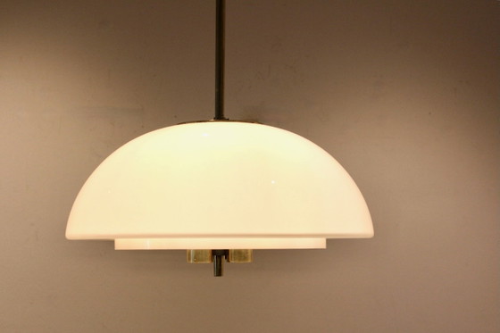 Glashütte Limburg Mushroom Pendant Light in Opal Glass and Brass, Pendant lamps (photo 12 of 13)
