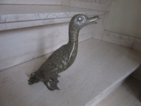 Ente dekoratives Objekt, Silberfarbenes Metall, Dekorative Objekte, Vintage (Foto 4 von 5)
