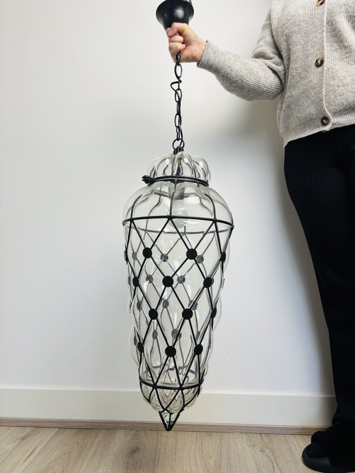 Large Venetian glass pendant lantern lamp