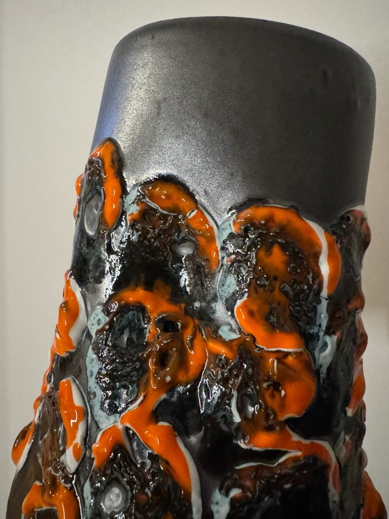 Orangene Fat Lava Vase 60er Jahre, Vasen, Keramik, Schwarz (Foto 5 von 15)