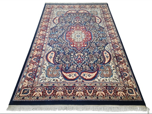 Tappeto orientale Kashmir in lana annodato a mano, medaglione blu, nuovo, 182x281 cm