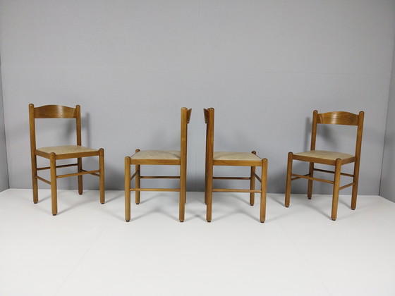 Image 1 of 4 x Vintage Wooden Chairs with Beige Upholstery, 1960s - 70s