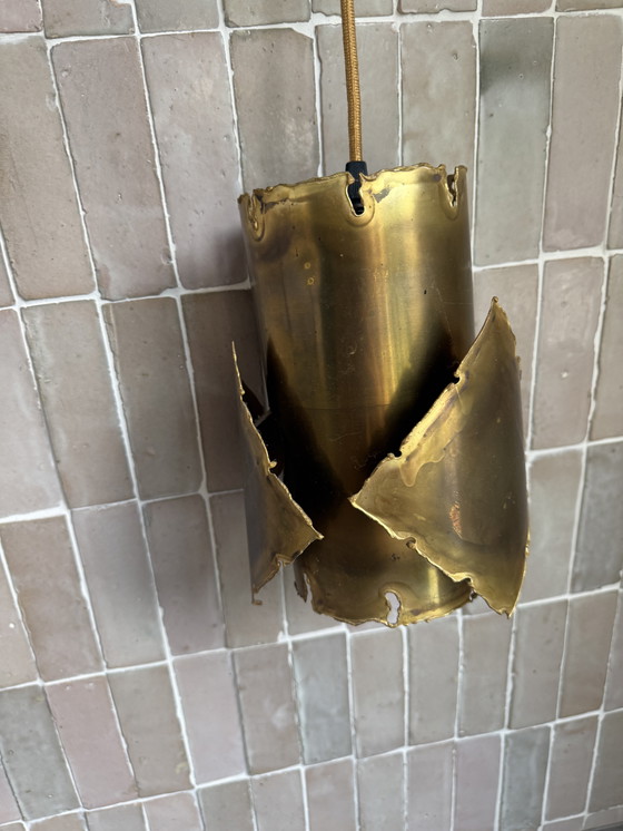 Image 1 of Brutalist Pendant Lamp By Danish Designer Svend Aage Holm Sørensen In Oxidized Brass From The 1960s