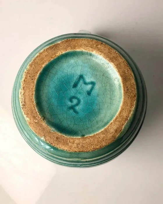 Brocca in maiolica francese "Orchies" in terracotta, alta 13 cm – decoro vintage – Bicchieri e caraffe (photo 5 of 5)