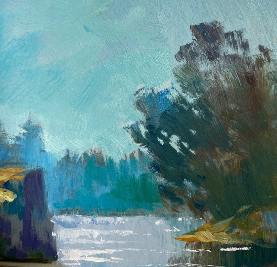 Image 1 of Original Oil Painting Summer Forest Landscape Walk along the river
