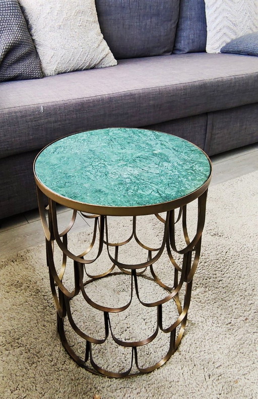 Green Marble Gold Vintage Side Table