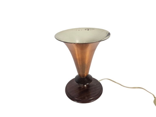 Art Deco - Tischlampe - Kupfer - Teakholz - 1950er Jahre