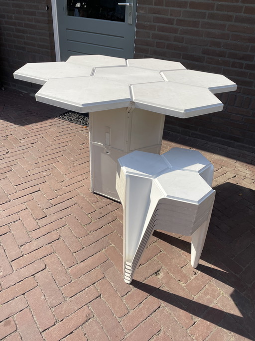 Vintage tuintafel honingraat model inklapbaar 