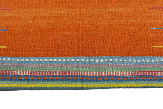 Image 1 of Kilim Fars moderno tessuto a mano – 85 x 87 cm – Design colorato su arancione – 100% lana