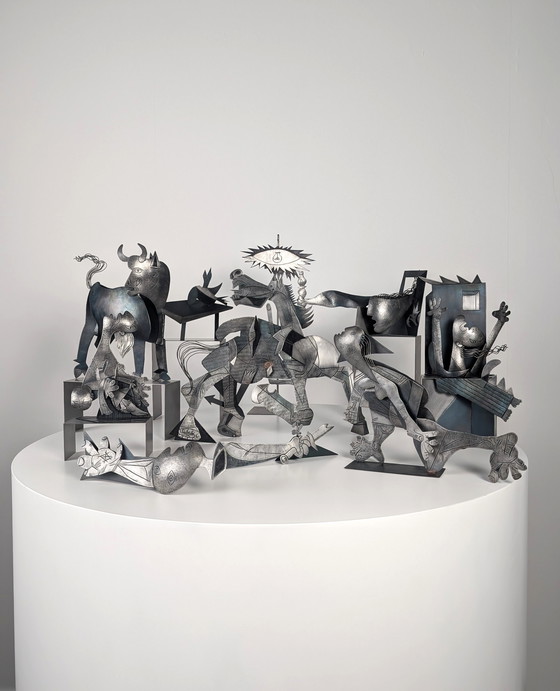 Image 1 of Sculptural Group "After Picasso" in Metal, Guernica Tribute, Late 20th Century
