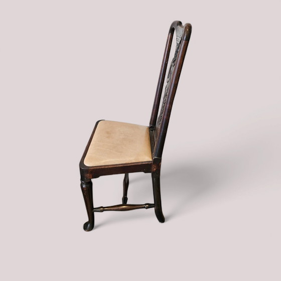 Image 1 of 4er Set seltene antike geschnitzte Eichen Esszimmerstühle Stühle