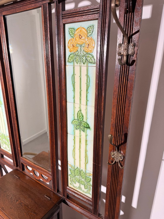 Porte-manteau Art Nouveau Ancien avec Miroir – Bancs, Glass (photo 6 of 6)