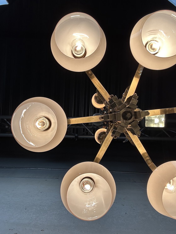 Image 1 of Art Deco chandelier - opaline and brass