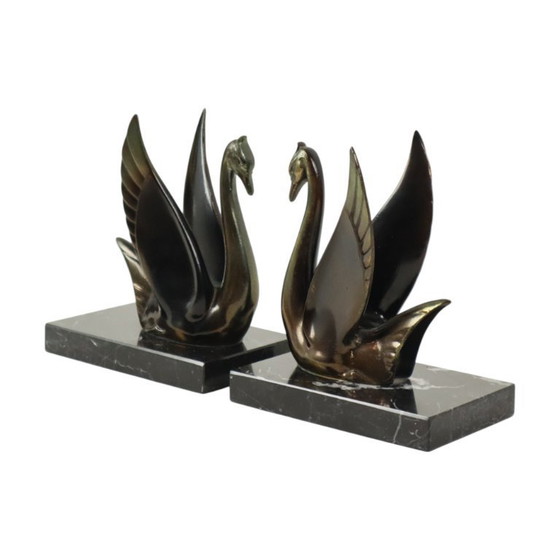 Image 1 of French Art Deco Swan Bookends
