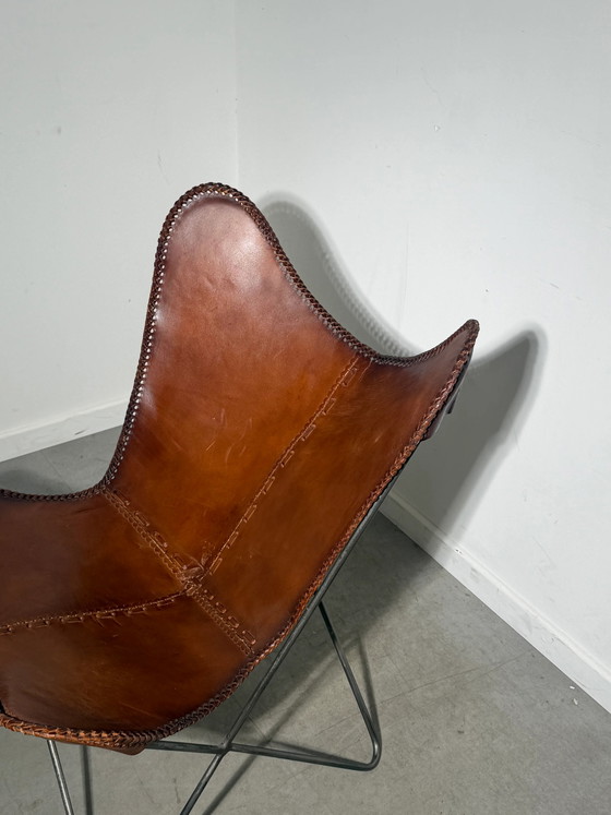 Vintage Cognac Lederen Vlinderstoel – Fauteuils (photo 4 of 6)