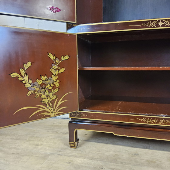 Image 1 of Vintage Chinese kast Bladgoud / Bloemen en Vogels / Bohemian / oosterse/ Aziatische kast 