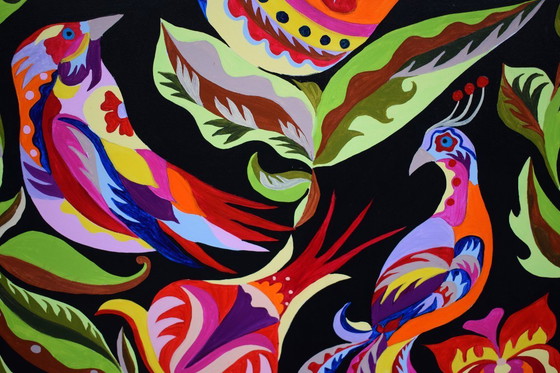 Image 1 of Original Samchykivka Painting "Birds of Paradise" Modern Art 100x70