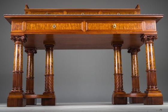 Image 1 of Wilhelmine Sekretär in Nussbaum & Edelholzfurnier mit Lederplatte