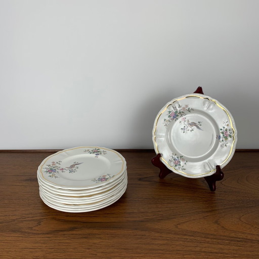 Juego de 10 platos de postre, modelo "Chantilly" de Longchamp, 1950/60