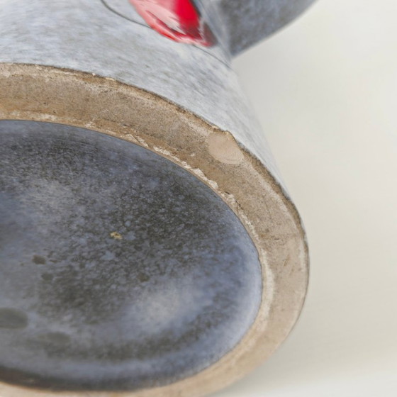 Image 1 of IMPORTANT VINTAGE 1950 VASE WITH 2 HANDLES, RED & YELLOW CERAMIC, 50S ROCKABILLY