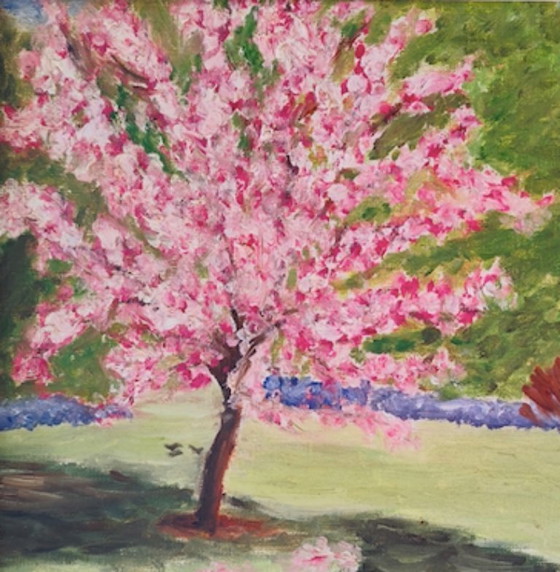 Image 1 of Vintage Signed Oil Painting | Floral Spring Landscape | R. Leibé, Mid-20th Century