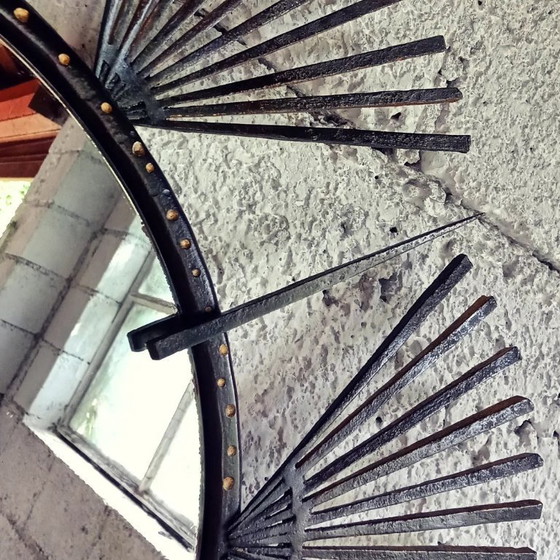 Image 1 of Miroir artisanal soleil fer motif palmes - création pièce unique