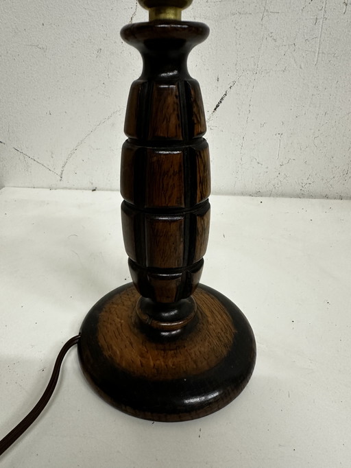 Pied De Lampe En Bois Sculpté Vintage Attribué À Charles Dudouyt H 20 Cm