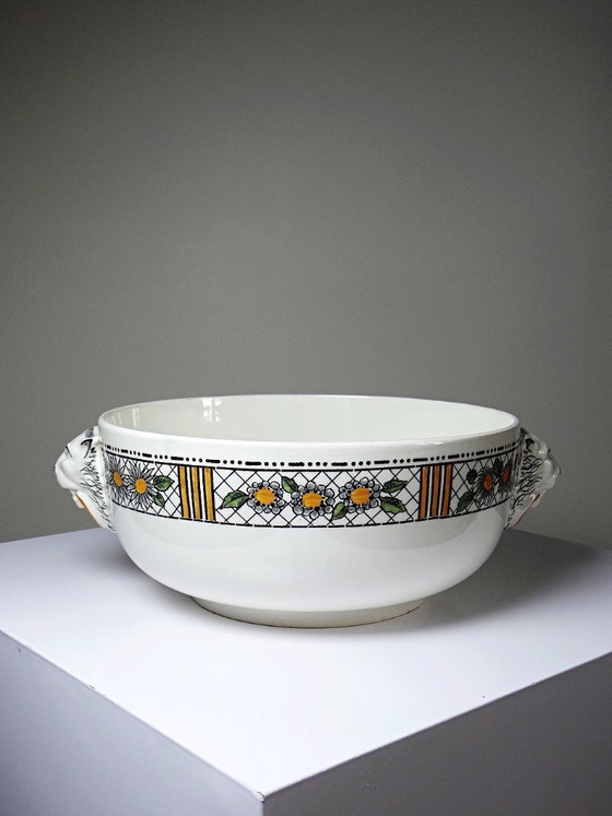 Image 1 of Large HB Choisy-le-Roi polychrome ironstone salad bowl "Elisabeth" early 20th century