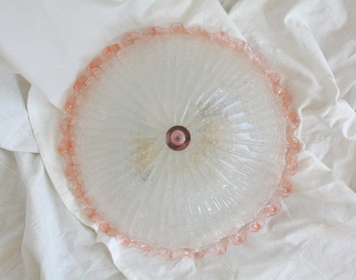 Vintage Murano glazen plafondlamp, roze gegolfde Italiaanse plafondlamp, jaren 1960-1970 Plafonnier