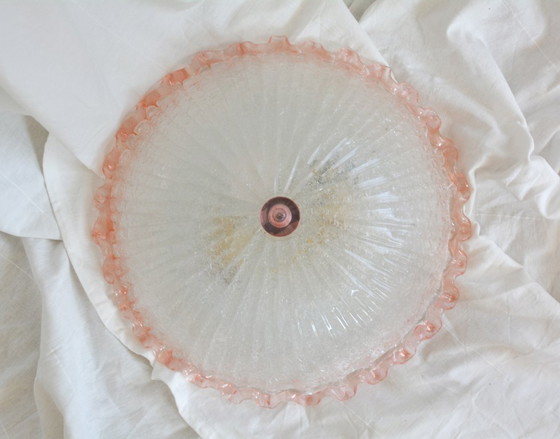 Image 1 of Vintage Murano glazen plafondlamp, roze gegolfde Italiaanse plafondlamp, jaren 1960-1970 Plafonnier