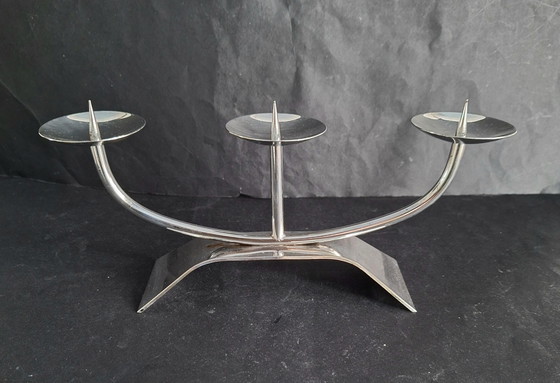 Image 1 of WMF Kurt Radtke verzilverde 3 armige kandelaar uit de beroemde Ikora Collectie 60er jaren. 