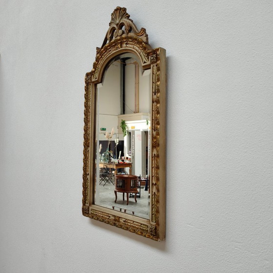 Image 1 of Mesa consola de pared, mesa auxiliar con tapa de mármol y espejo