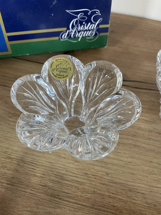 Image 1 of Set of 2 crystal flower candle holders
