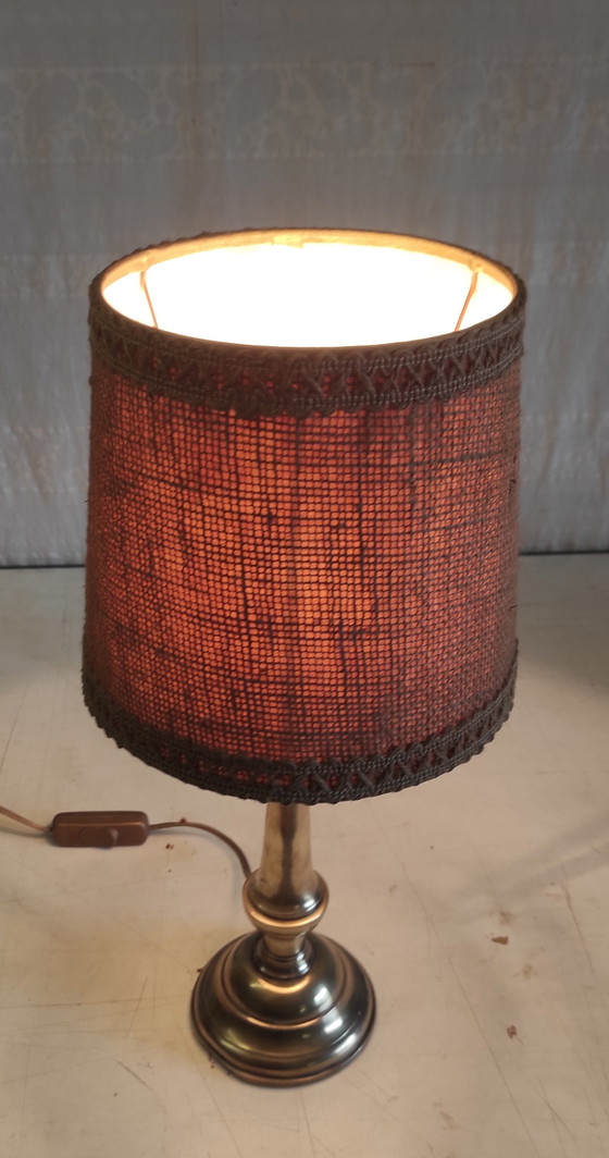 Image 1 of Table lamp in gilded brass and linen - mid-20th century