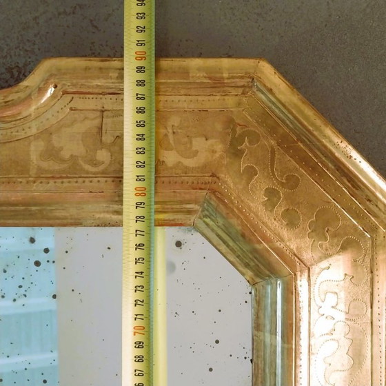 Image 1 of Miroir italien antique Julklapp Christmasgift avec feuille d'or – Pièce unique faite main