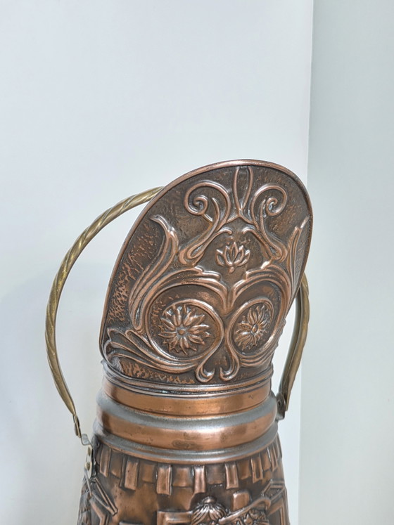 Vintage Nederlandse paraplubak/kolenkit van koper en messing met reliëf – Copper, Brass (photo 10 of 15)