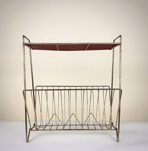 Vintage 60s krantenstandaard - Goud en rood metaal