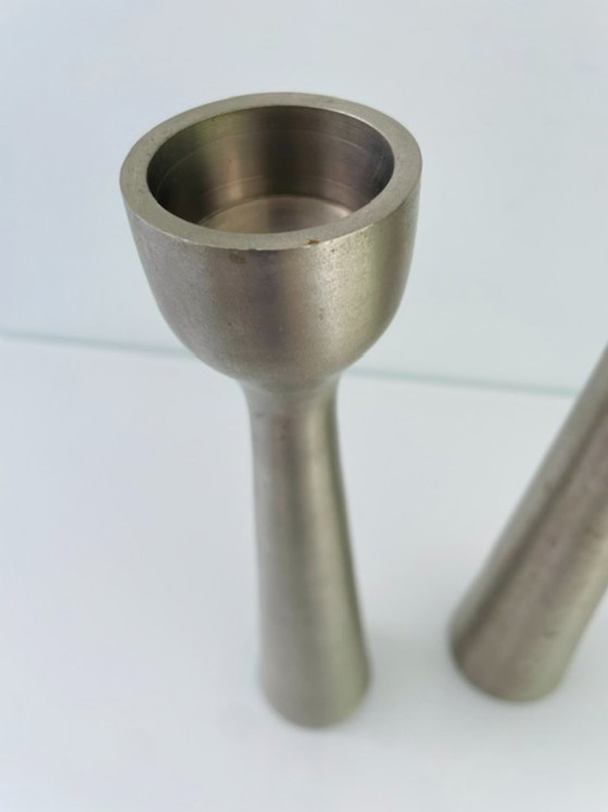 Image 1 of Scandinavian candlesticks of brushed steel – set of two