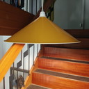Large Vintage Scandinavian Pendant Lamp – Mustard Yellow Metal Shade Ø50 cm