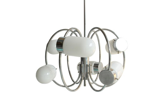 Lampada a sospensione in stile Space Age cromata, anni '70