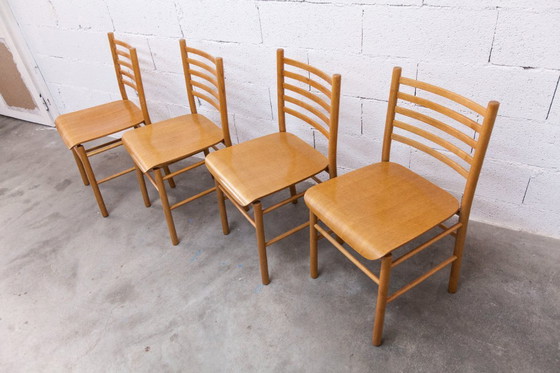 Image 1 of Danish modernist set: convertible round table (114/154cm) + 4 matching chairs, 1980