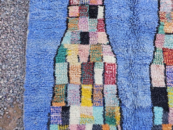 Image 1 of Alfombra marroquí azul bígaro de 3x2 m - Alfombra geométrica pixelada vibrante