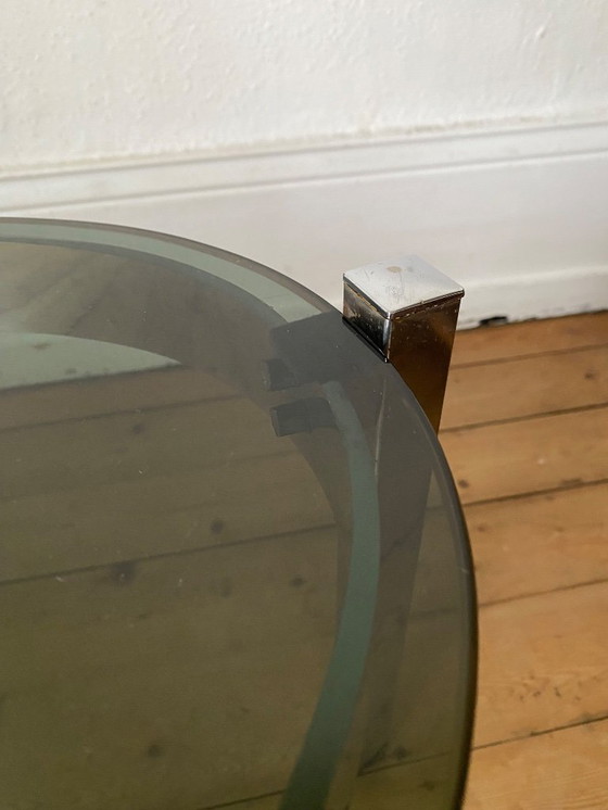 Image 1 of Italian design oval coffee table structure in chrome and smoked glass