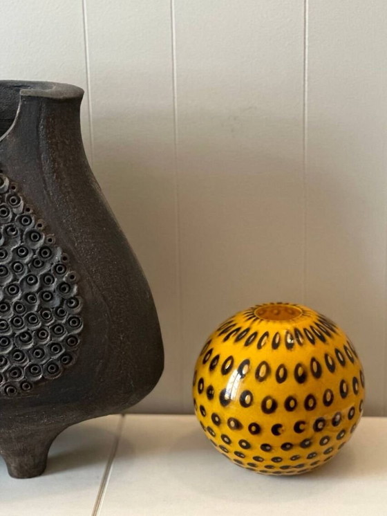 Image 1 of Antique Black And Yellow Speckled Glass Vase