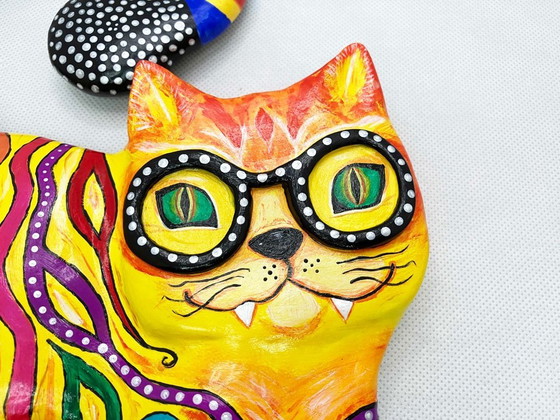 Image 1 of Cat figurine for the wall. Handcrafted by the artist.