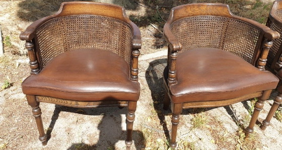 4 Sedie da Pranzo Classiche in Rovere con Braccioli e Pelle – Leather, Rattan (photo 4 of 5)