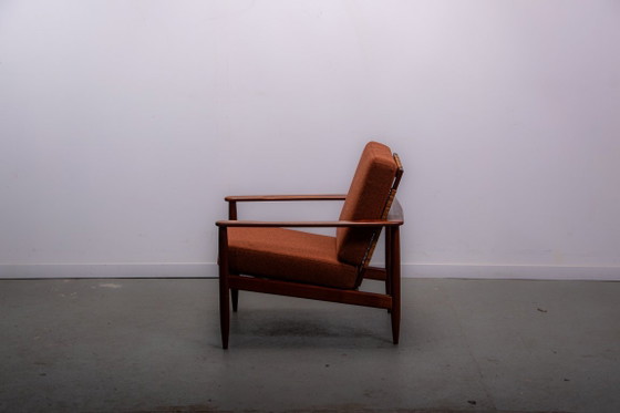 Image 1 of Fauteuil confortable en teck et rotin, style Mid-Century, vers 1970